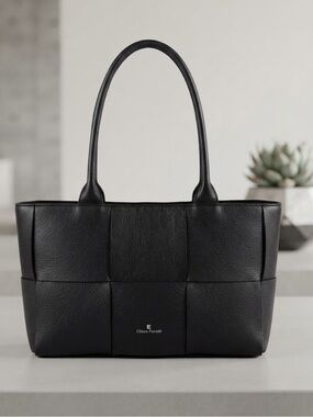 Chiara Ferretti / Black Leather Woven Tote Bag Made In Italy